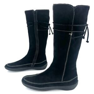 Minelli Black Suede Knee-High Boots with Contrast Stitching